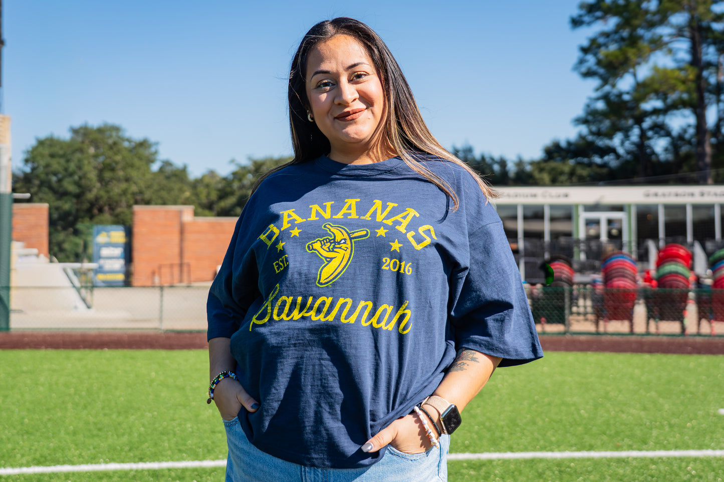 WOMEN'S Bananas Jade Motley Mid Rise Tee - Navy