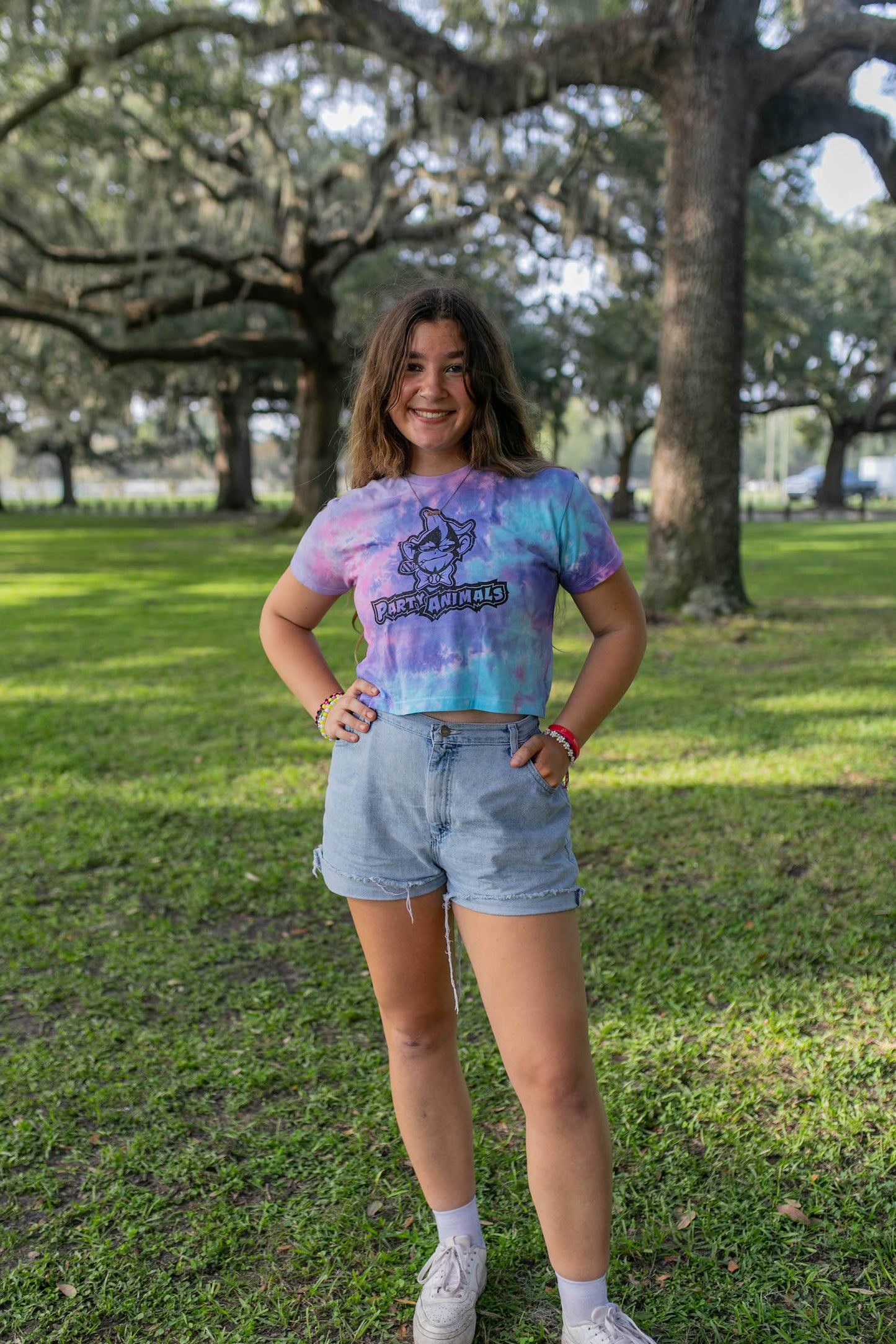 WOMEN'S Party Animals Short Sleeve Primary Logo Crop Tee - Tie Dye