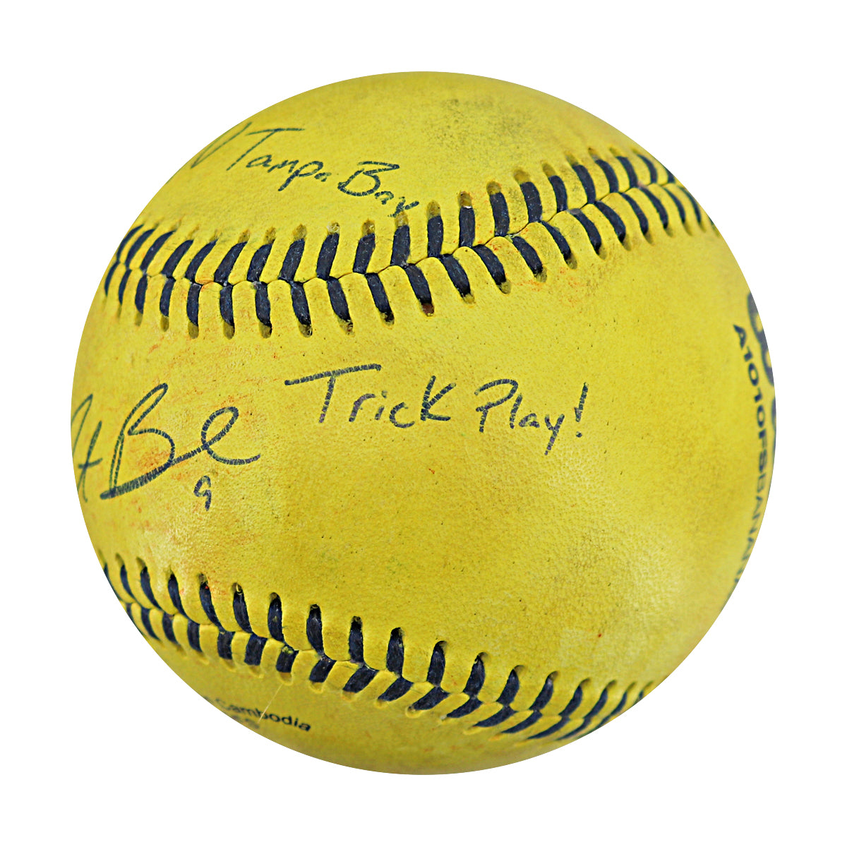Dustin Baber Party Animals Autographed and Inscribed Game Used Banana Ball from 3/15/25 at Tampa - Bottom 7 Trick Play