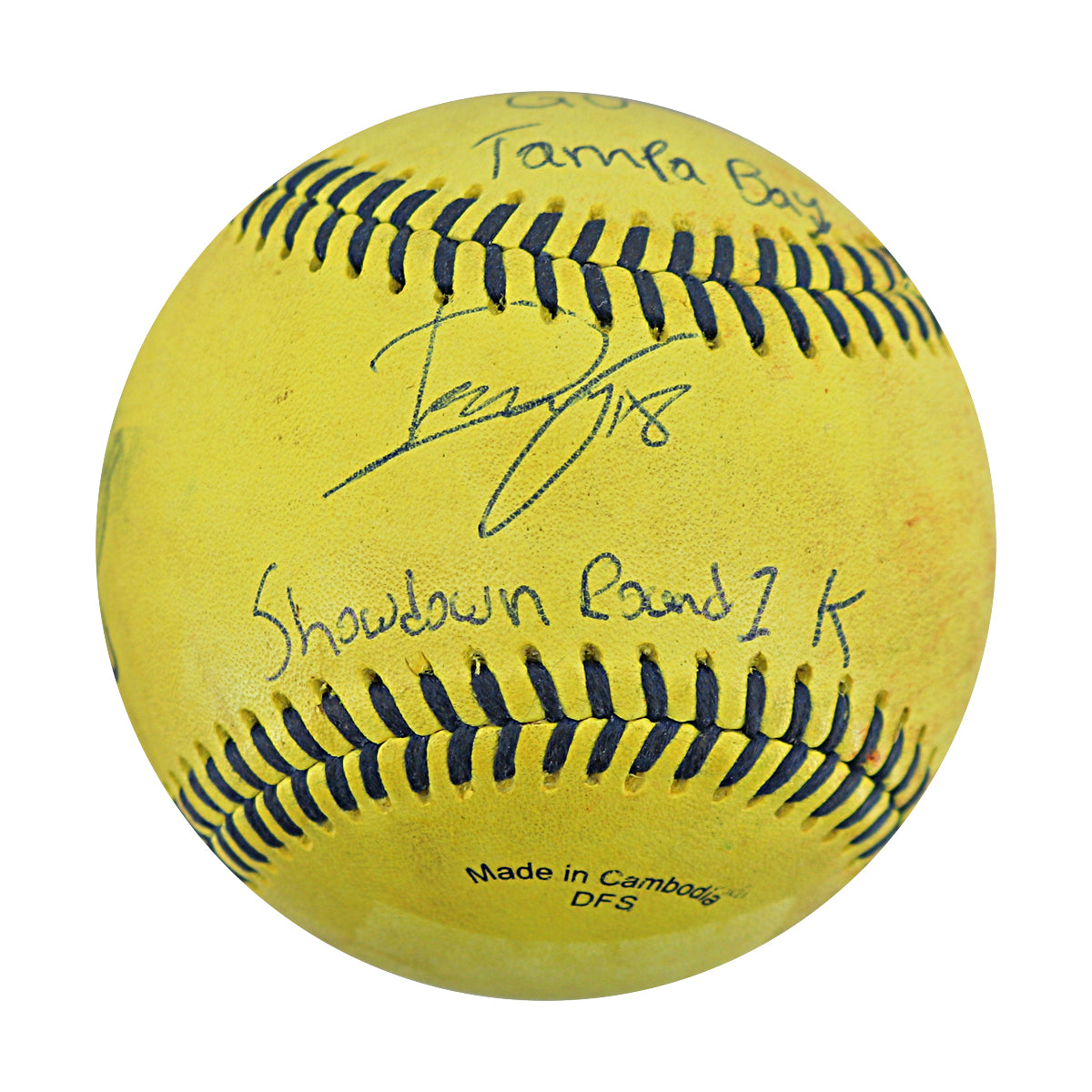 Danny Hosley Savannah Bananas Autographed and Inscribed Game Used Banana Ball from 3/15/25 at Tampa - Showdown Round 1 K