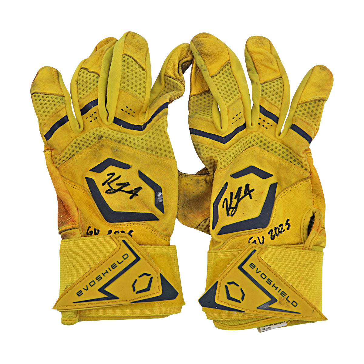 KJ Jackson Savannah Bananas Autographed Inscribed 'GU 2025' Game Worn Pair of Batting Gloves