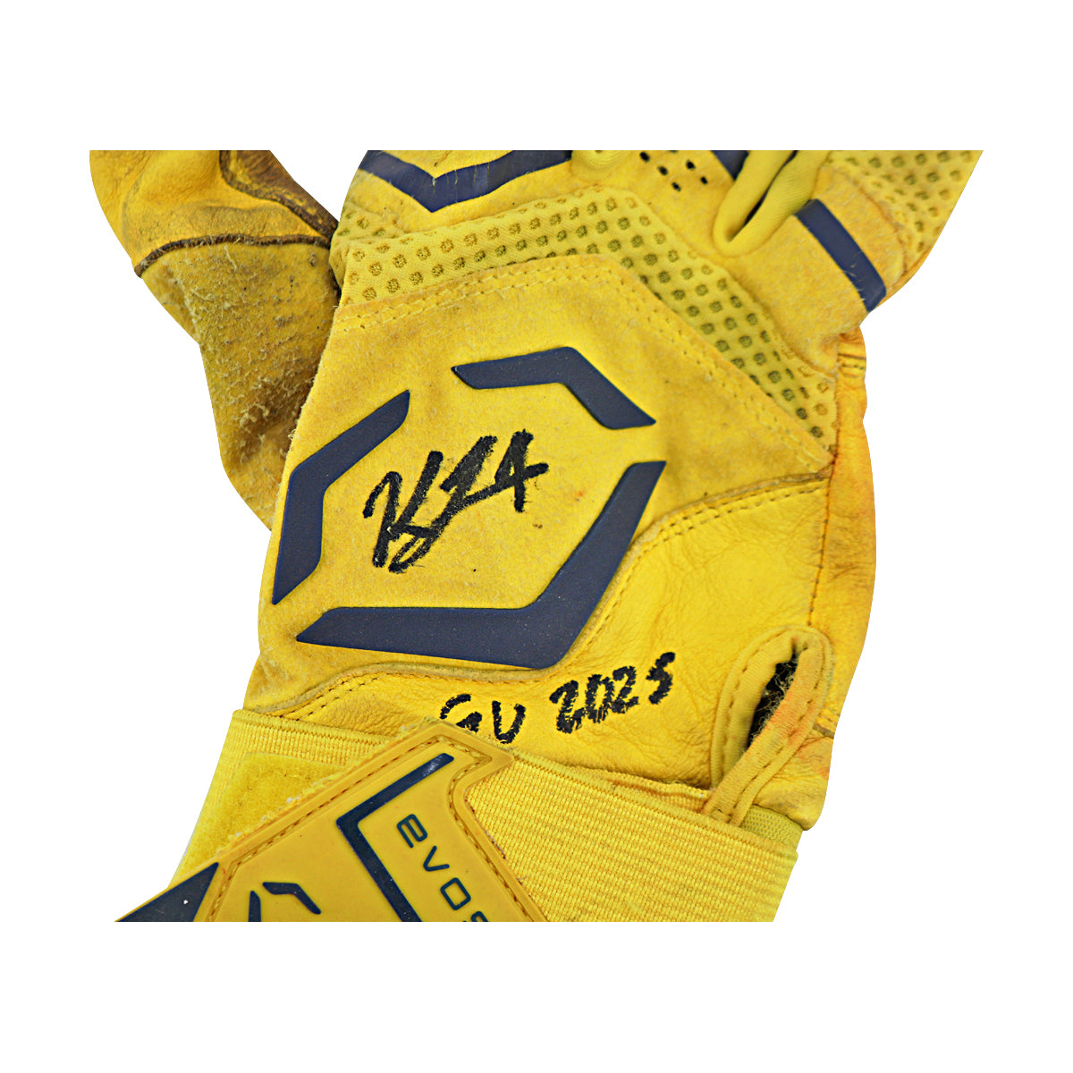 KJ Jackson Savannah Bananas Autographed Inscribed 'GU 2025' Game Worn Pair of Batting Gloves