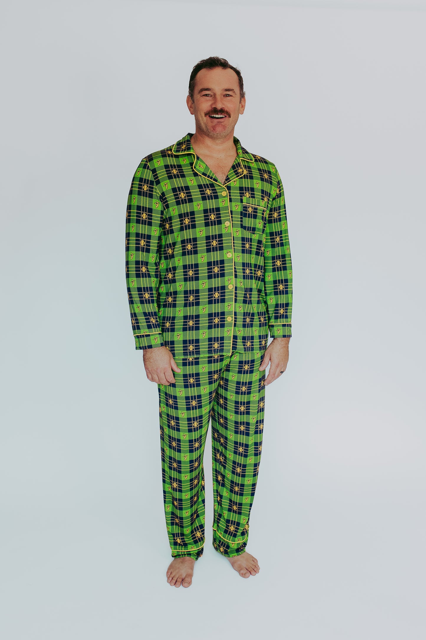 Bananas Button Down Pajama Pants - Green Tartan