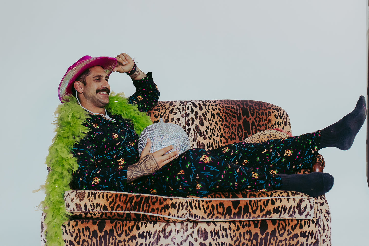 Party Animals Neon Button Down Pajama Pants - Black