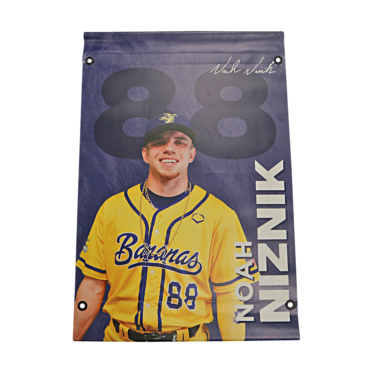 Noah Niznik Autographed Inscribed Savannah Bananas 2024 Grayson Stadium 24"x35" Vinyl Banner