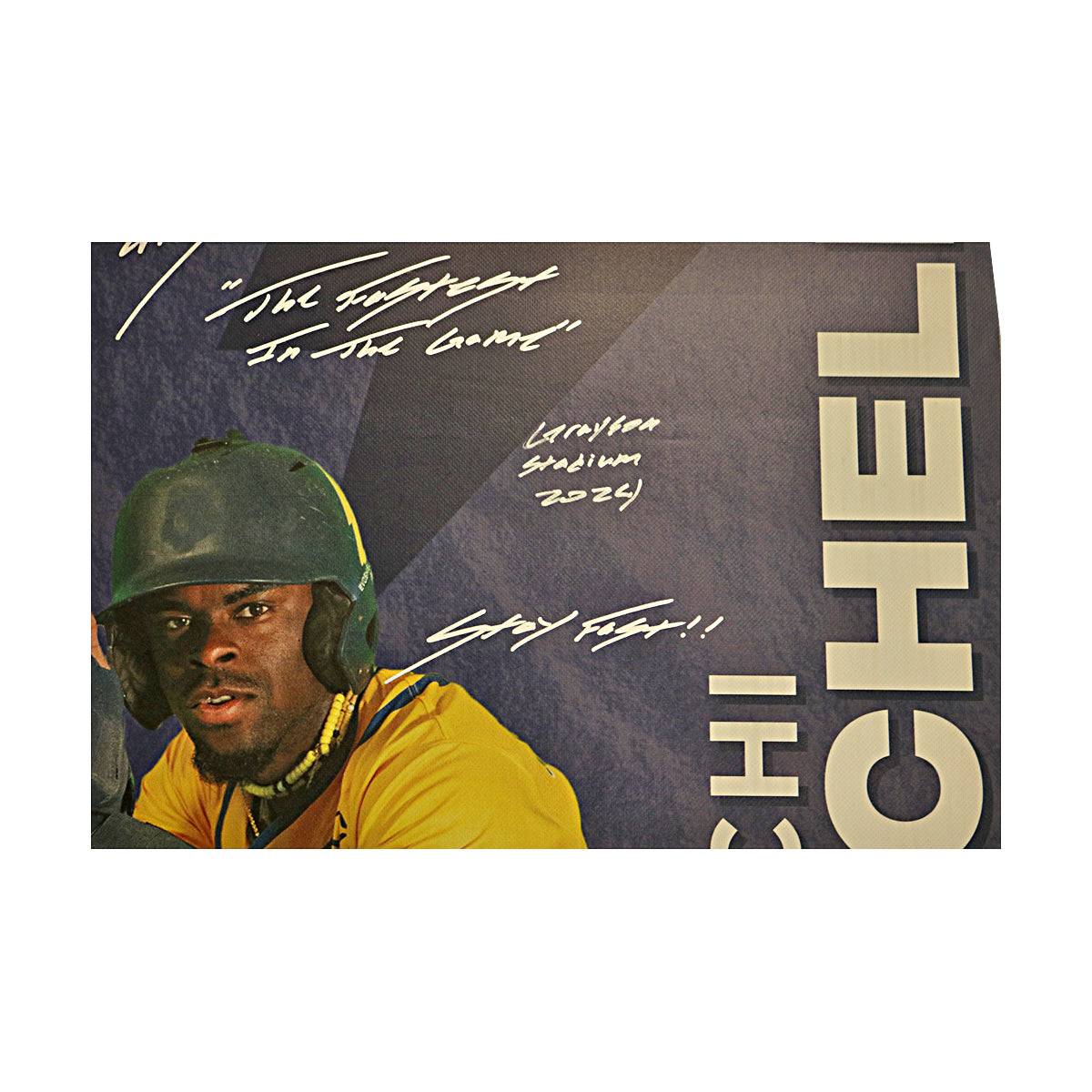 Malachi Mitchell Autographed Inscribed Savannah Bananas 2024 Grayson Stadium 24"x35" Vinyl Banner
