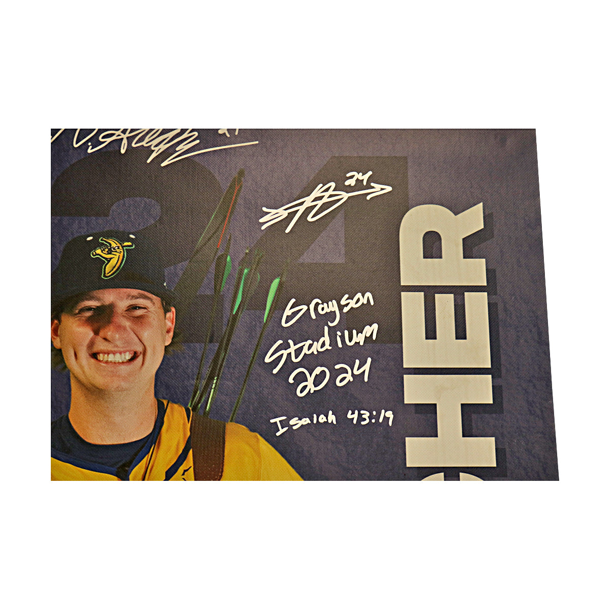 Andy Archer Autographed Inscribed Savannah Bananas 2024 Grayson Stadium 24"x35" Vinyl Banner