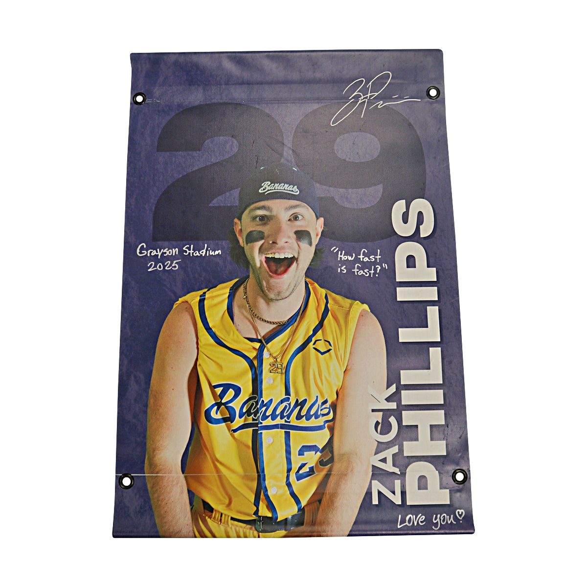 Zack Phillips Inscribed Only Savannah Bananas 2024 Grayson Stadium 24"x35" Vinyl Banner