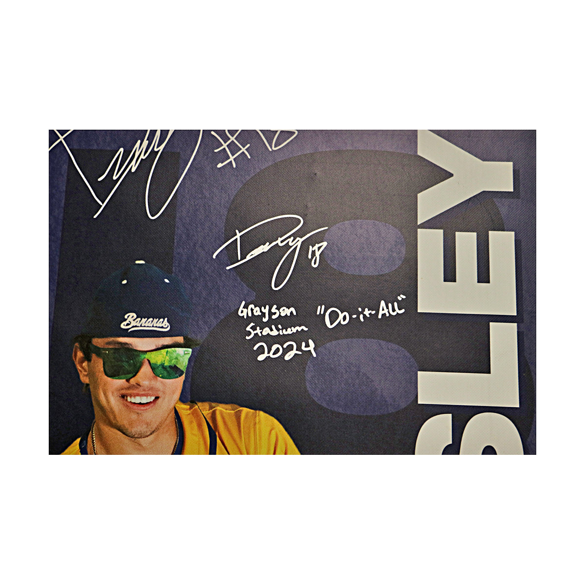 Danny Hosley Autographed Inscribed Savannah Bananas 2024 Grayson Stadium 24"x35" Vinyl Banner
