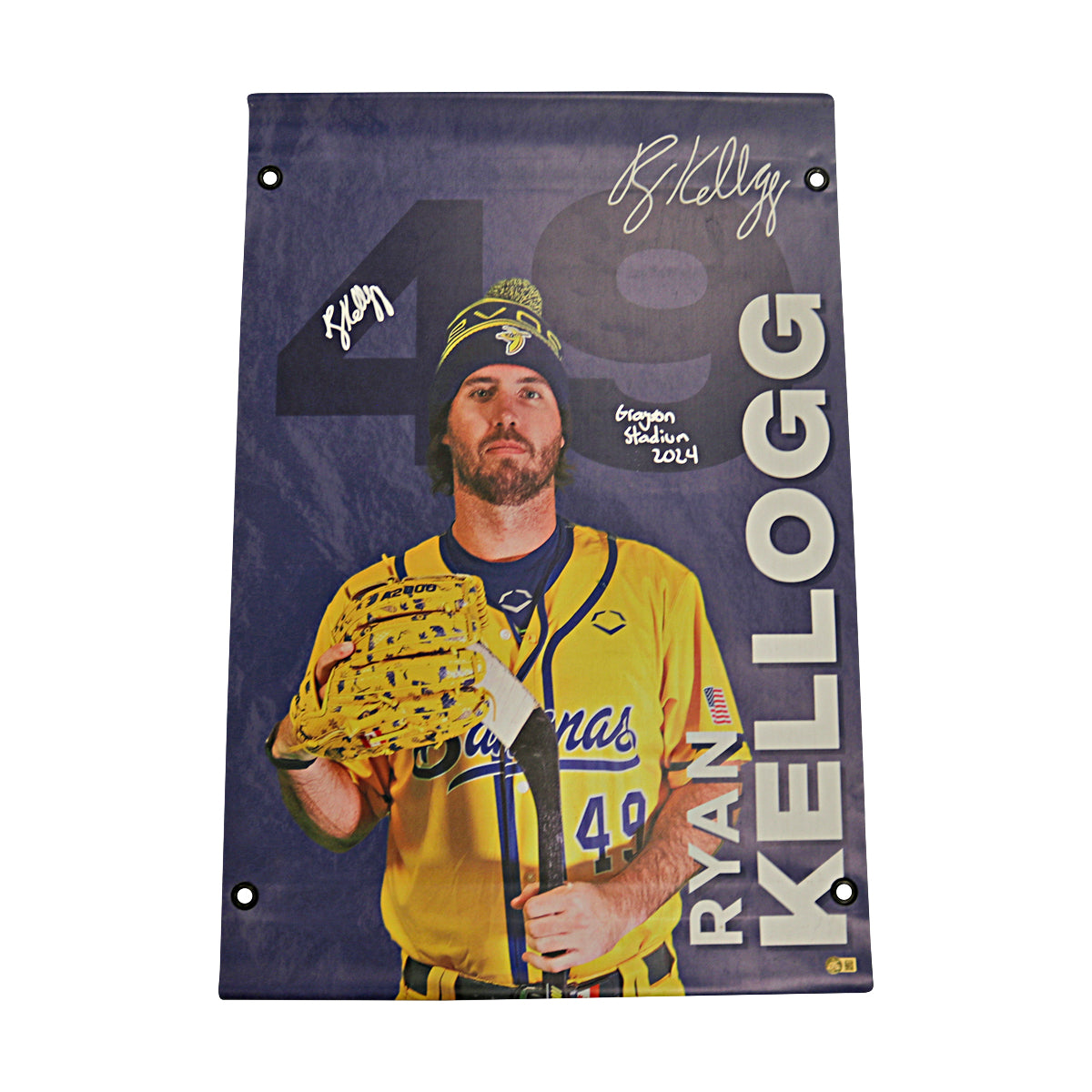 Ryan Kellogg Autographed Inscribed Savannah Bananas 2024 Grayson Stadium 24"x35" Vinyl Banner