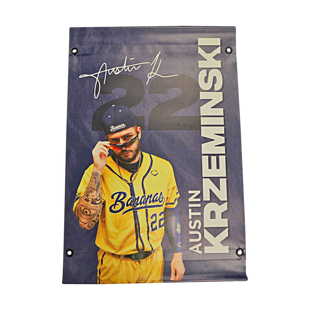 Austin Krzeminski Autographed Inscribed Savannah Bananas 2024 Grayson Stadium 24"x35" Vinyl Banner