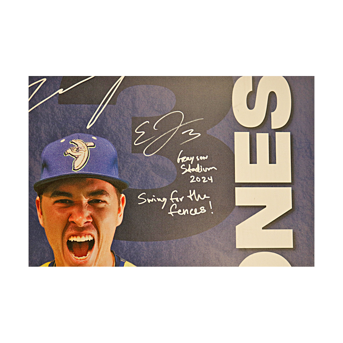 Eric Jones Autographed Inscribed Savannah Bananas 2024 Grayson Stadium 24"x35" Vinyl Banner