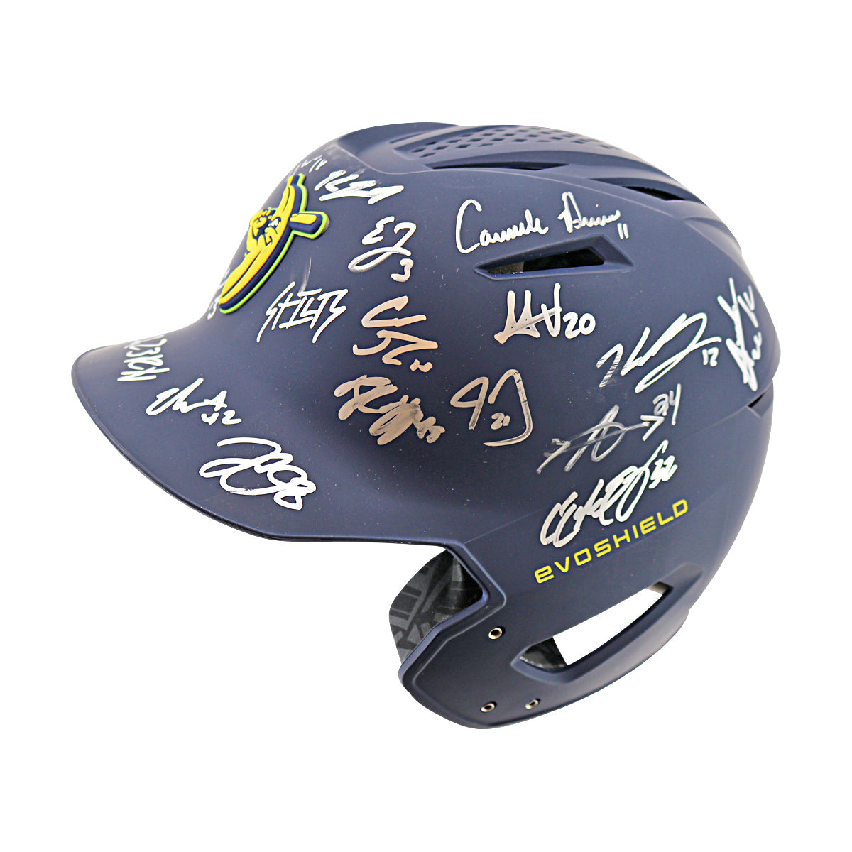 Savannah Bananas 2025 Team Autographed Game Model Navy Bananas Batting Helmet