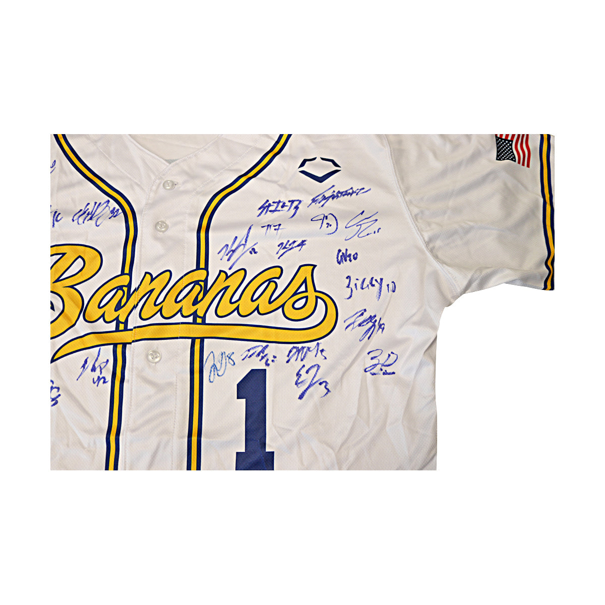 Savannah Bananas 2025 Team Autographed Game Model Bananas White Evoshield Jersey
