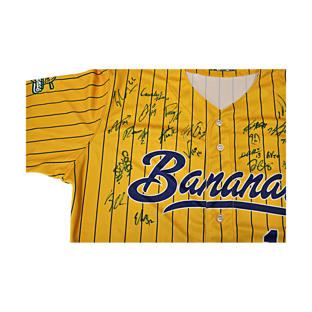 Savannah Bananas 2025 Team Autographed Game Model Bananas Yellow Pinstripe Evoshield Jersey