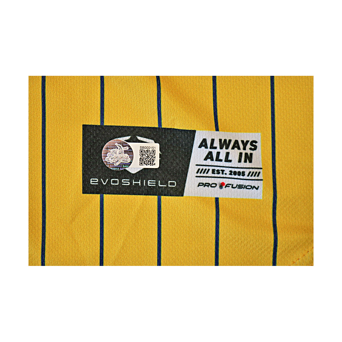 Savannah Bananas 2025 Team Autographed Game Model Bananas Yellow Pinstripe Evoshield Jersey