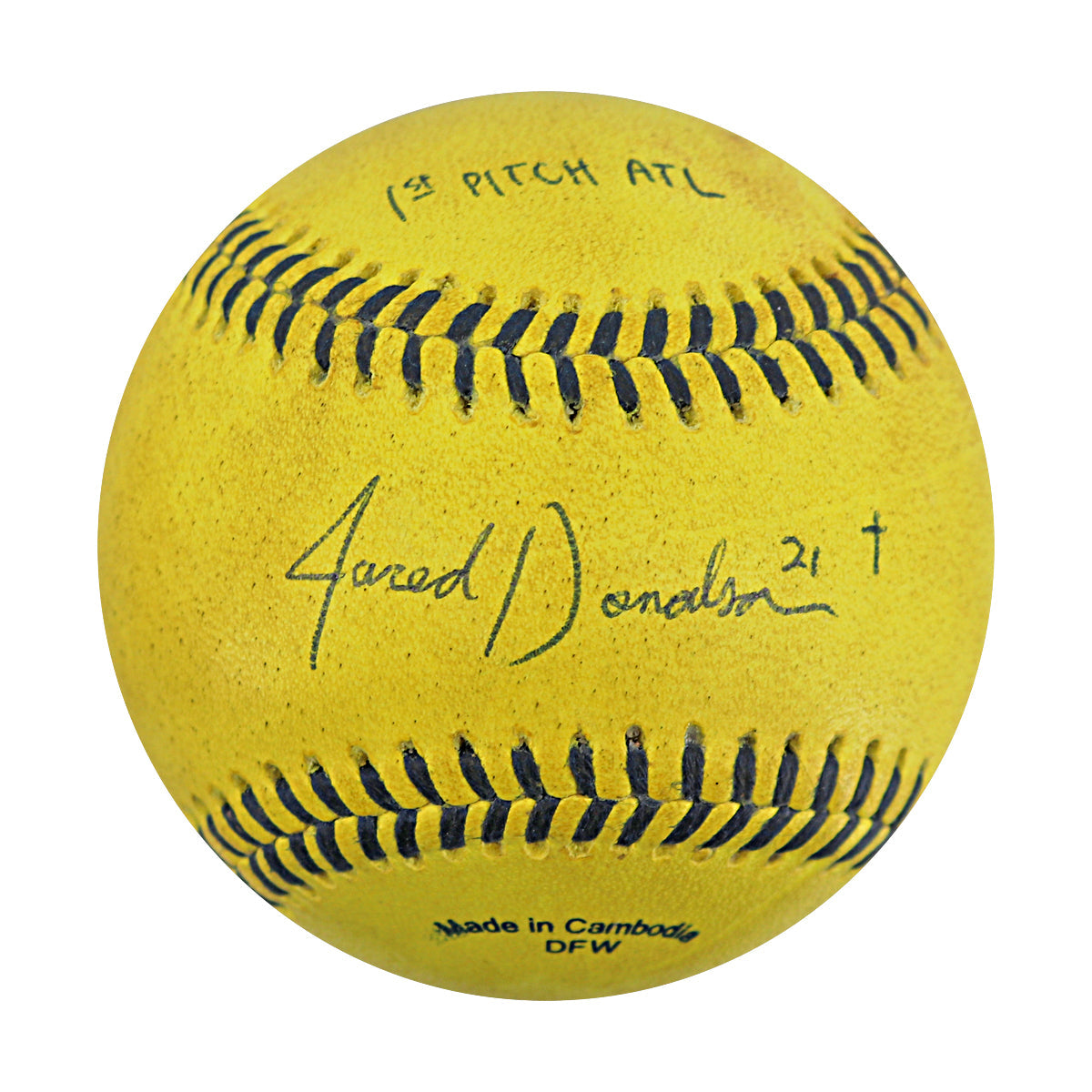 Jared Donalson Savannah Bananas Autographed and Inscribed Game Used Banana Ball from 3/29/25 at Atlanta - First Pitch of Game