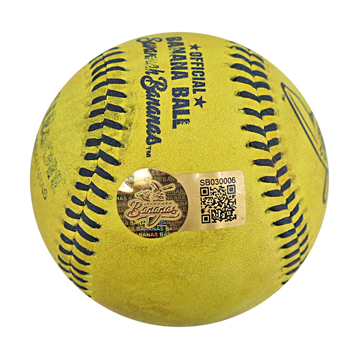 Ryan Cox Savannah Bananas Autographed and Inscribed Game Used Banana Ball from 3/29/25 at Atlanta - Top 2 Trick Play