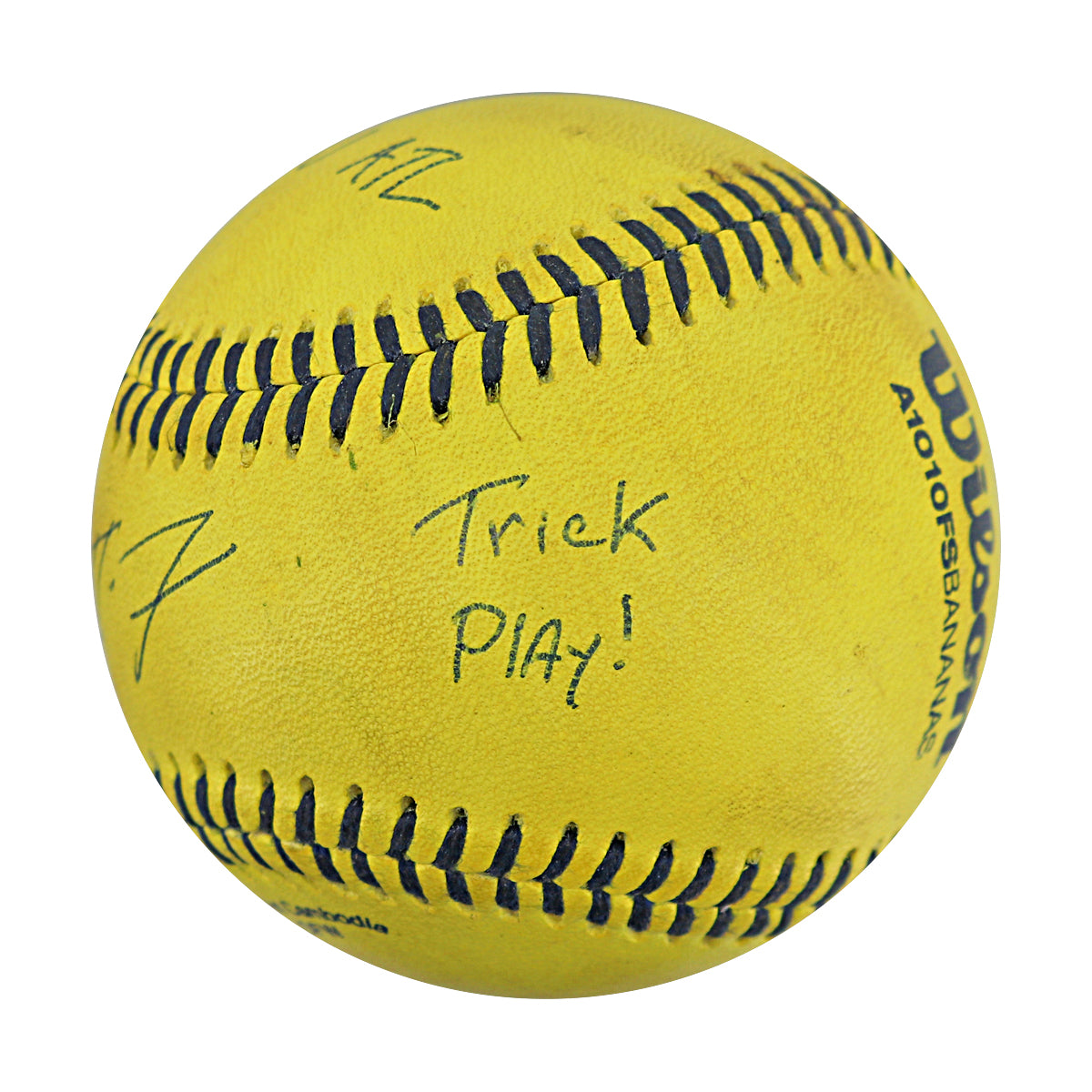Ty Jackson Savannah Bananas Autographed and Inscribed Game Used Banana Ball from 3/29/25 at Atlanta - Top 2 Trick Play