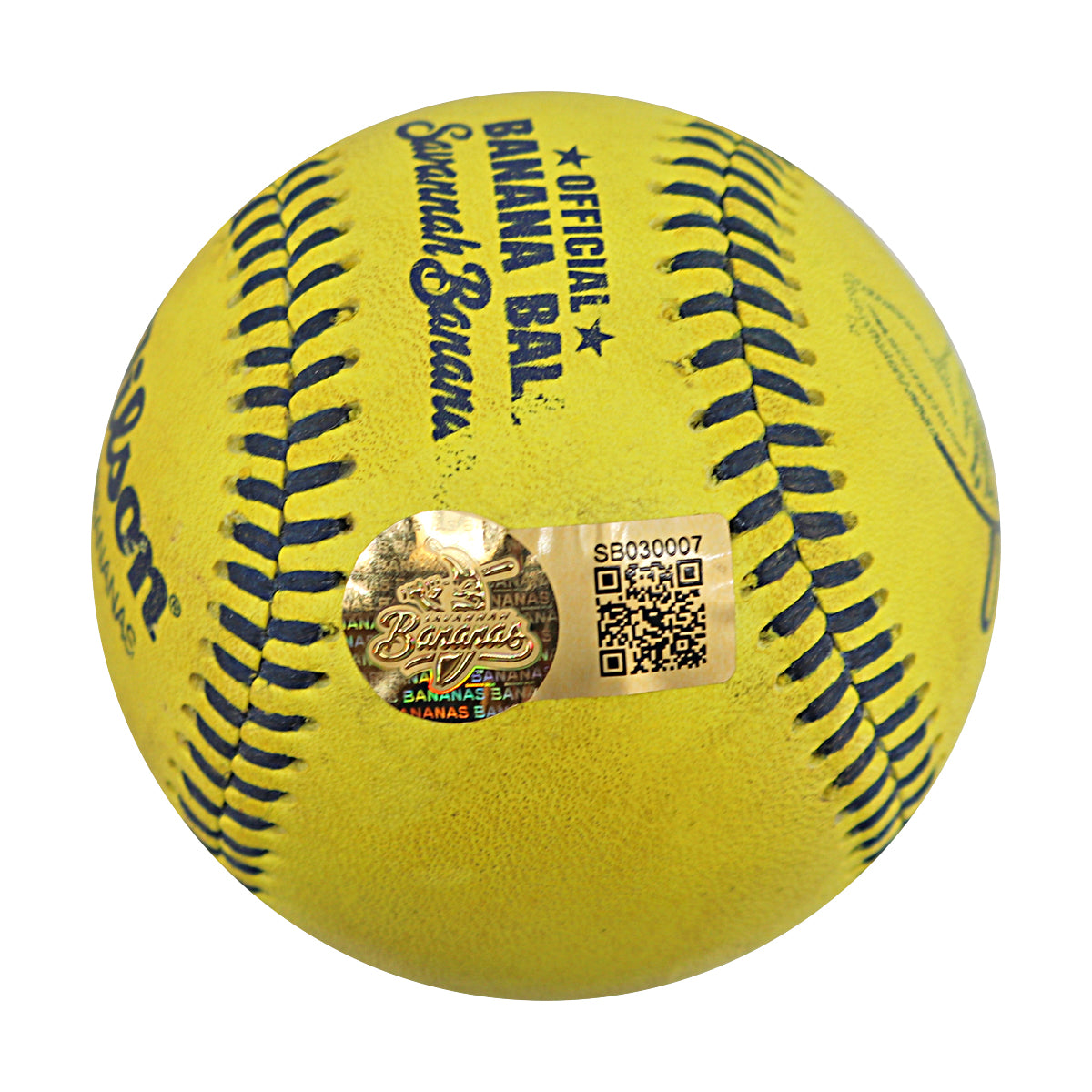 Ty Jackson Savannah Bananas Autographed and Inscribed Game Used Banana Ball from 3/29/25 at Atlanta - Top 2 Trick Play