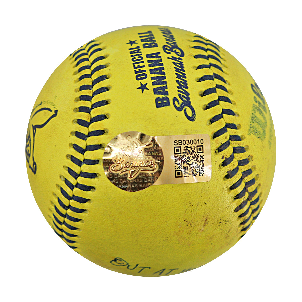 Ty Jackson Savannah Bananas Autographed and Inscribed Game Used Banana Ball from 3/29/25 at Atlanta - Top 4 Double Play