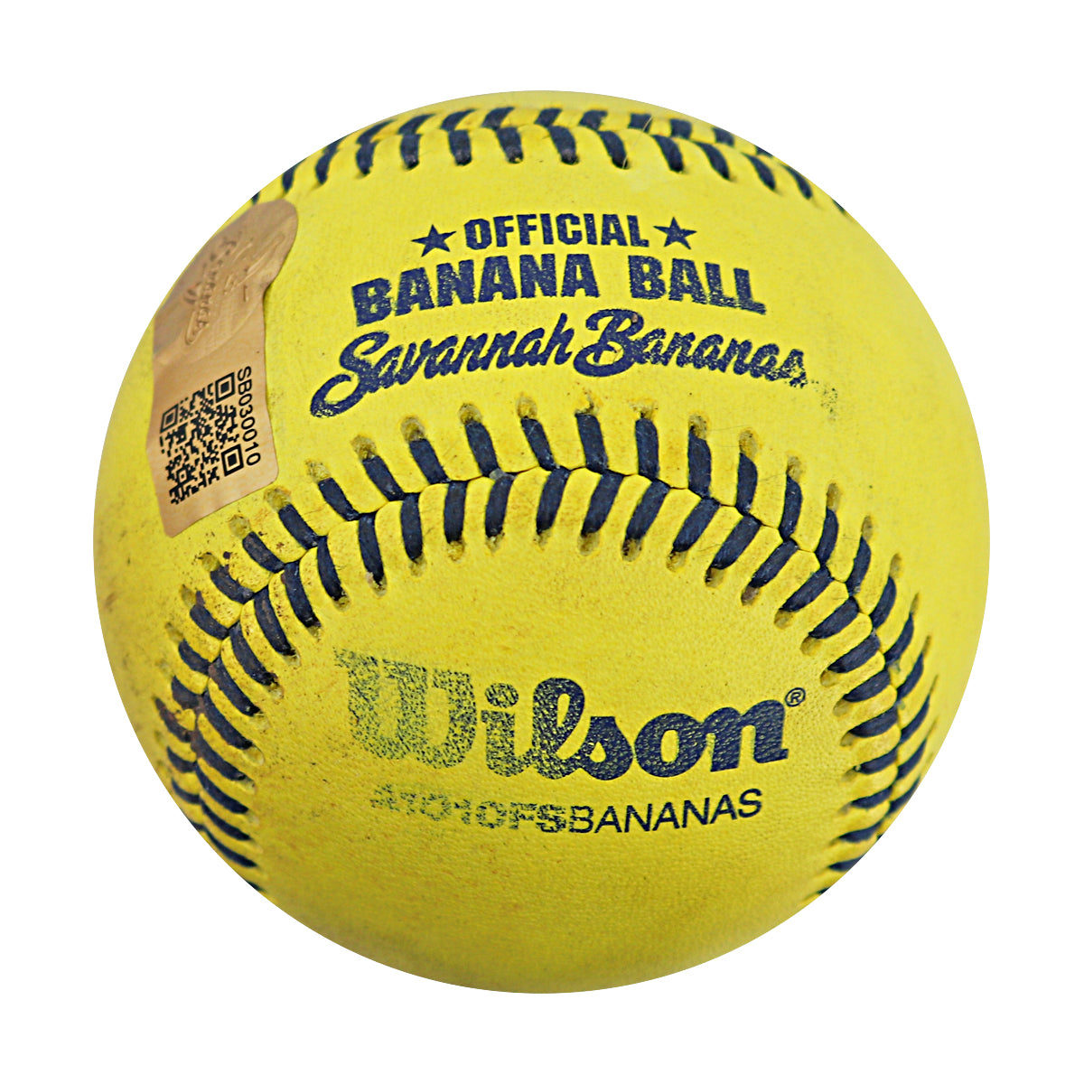 Ty Jackson Savannah Bananas Autographed and Inscribed Game Used Banana Ball from 3/29/25 at Atlanta - Top 4 Double Play