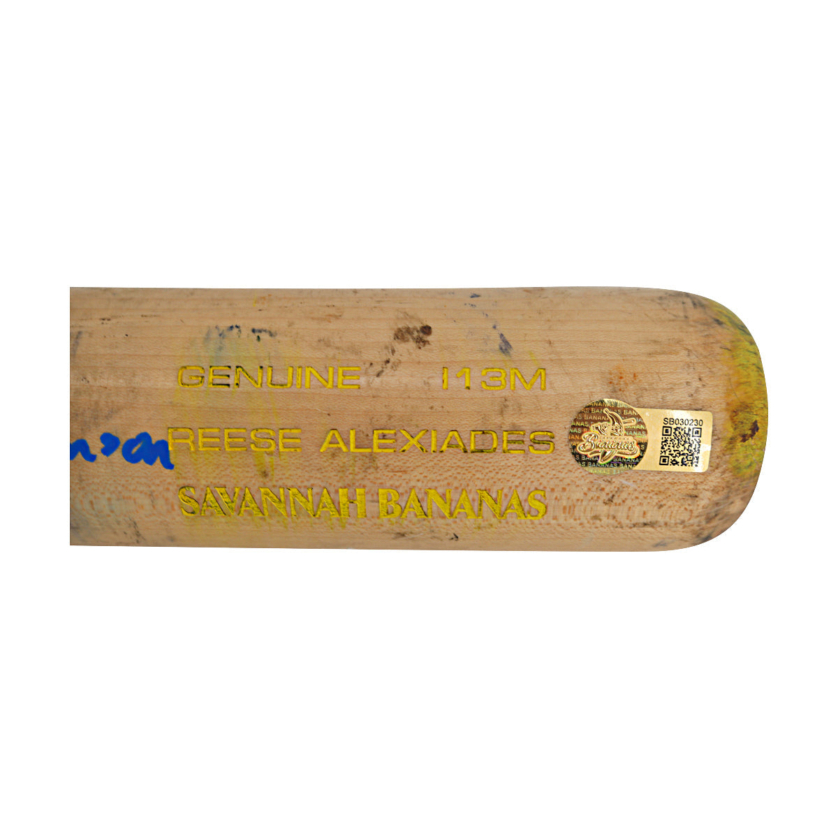 Reese Alexiades Savannah Bananas Autographed Inscribed LS I13M 3rd Inning Home Run Bat from Clemson 4/26/25