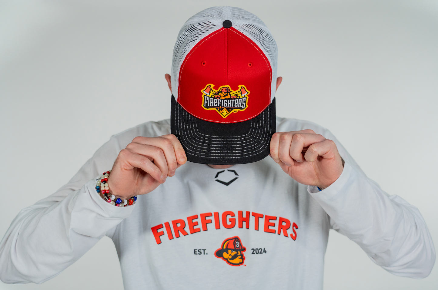 Firefighters Richardson 112 Adjustable Trucker Hat - White/Black/Red