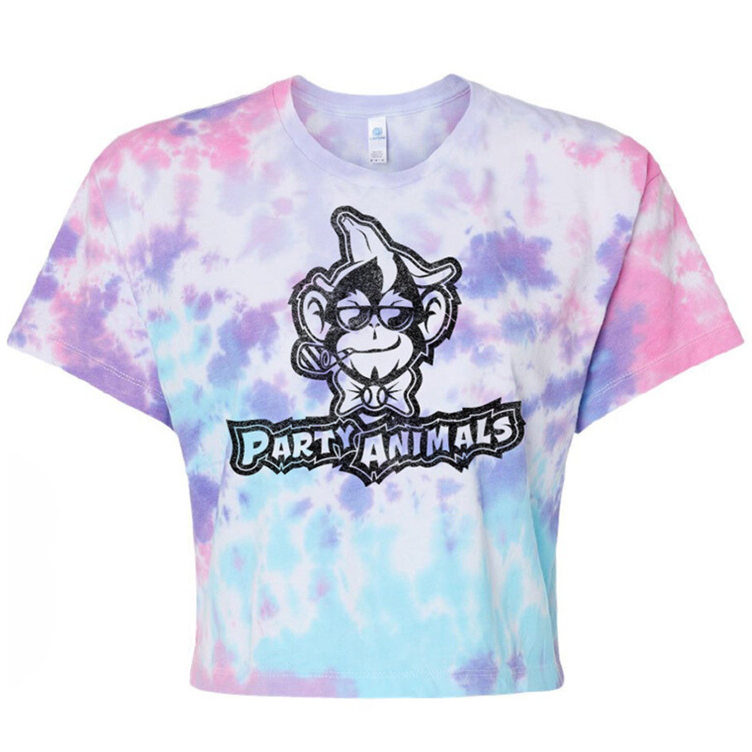 WOMEN'S Party Animals Short Sleeve Primary Logo Crop Tee Tie Dye