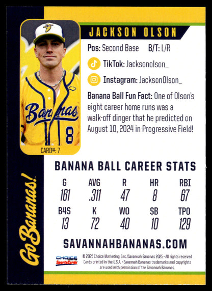 Jackson Olson Savannah Bananas Autographed Oversized Trading Card