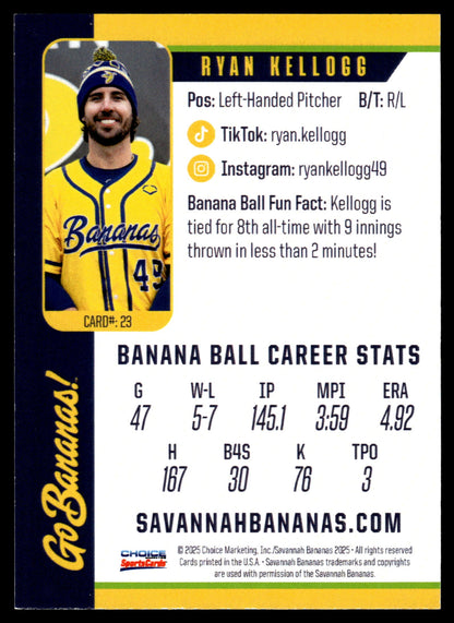 Ryan Kellogg Savannah Bananas Autographed Oversized Trading Card