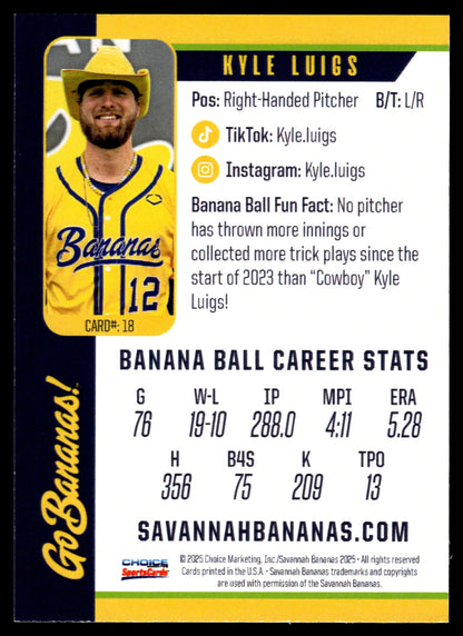 Kyle Luigs Savannah Bananas Autographed Oversized Trading Card