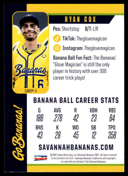 Ryan Cox Savannah Bananas Autographed Oversized Trading Card