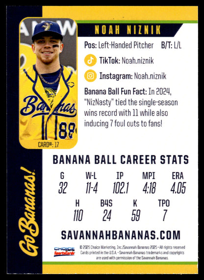 Noah Niznik Savannah Bananas Autographed Oversized Trading Card