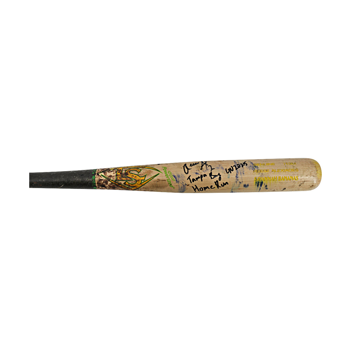 Reese Alexiades Savannah Bananas Autographed Inscribed LS I13M Home Run Bat from Tampa 3/15/25