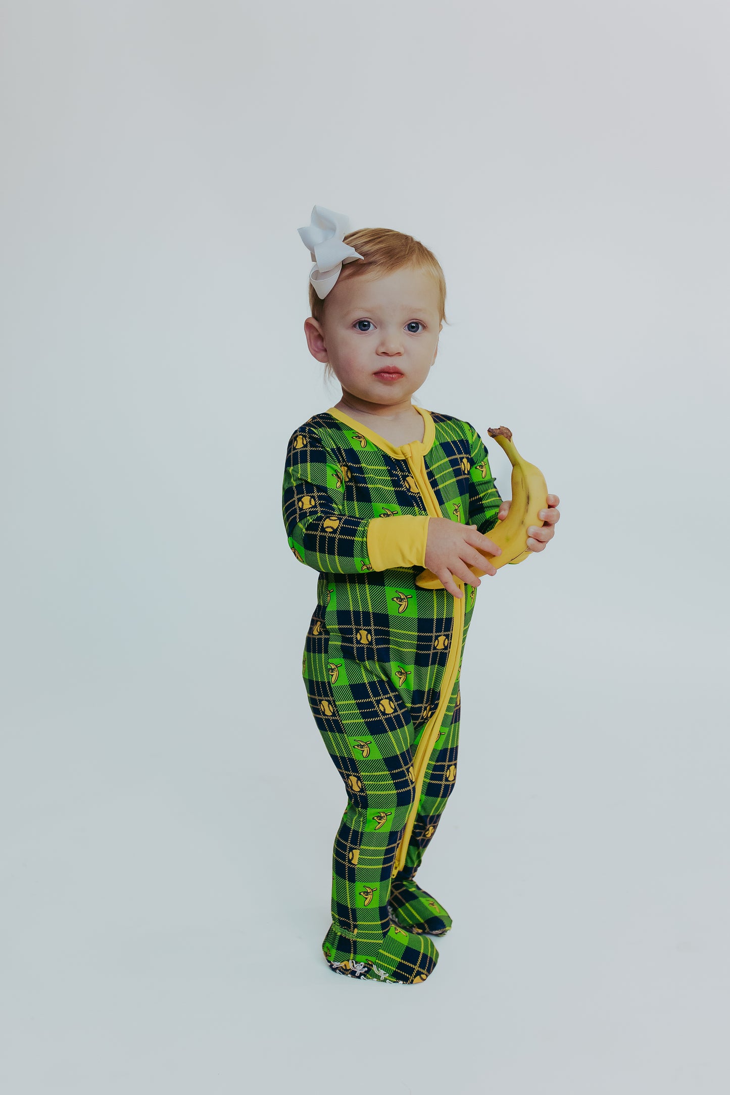 TODDLER/INFANT Bananas Double Zip Footie Pajamas - Green Tartan