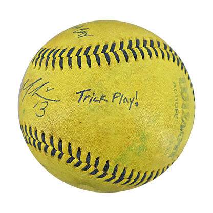 Dalton Mauldin Savannah Bananas Autographed and Inscribed Game Used Banana Ball from 3/15/25 at Tampa - Top 8 Trick Play