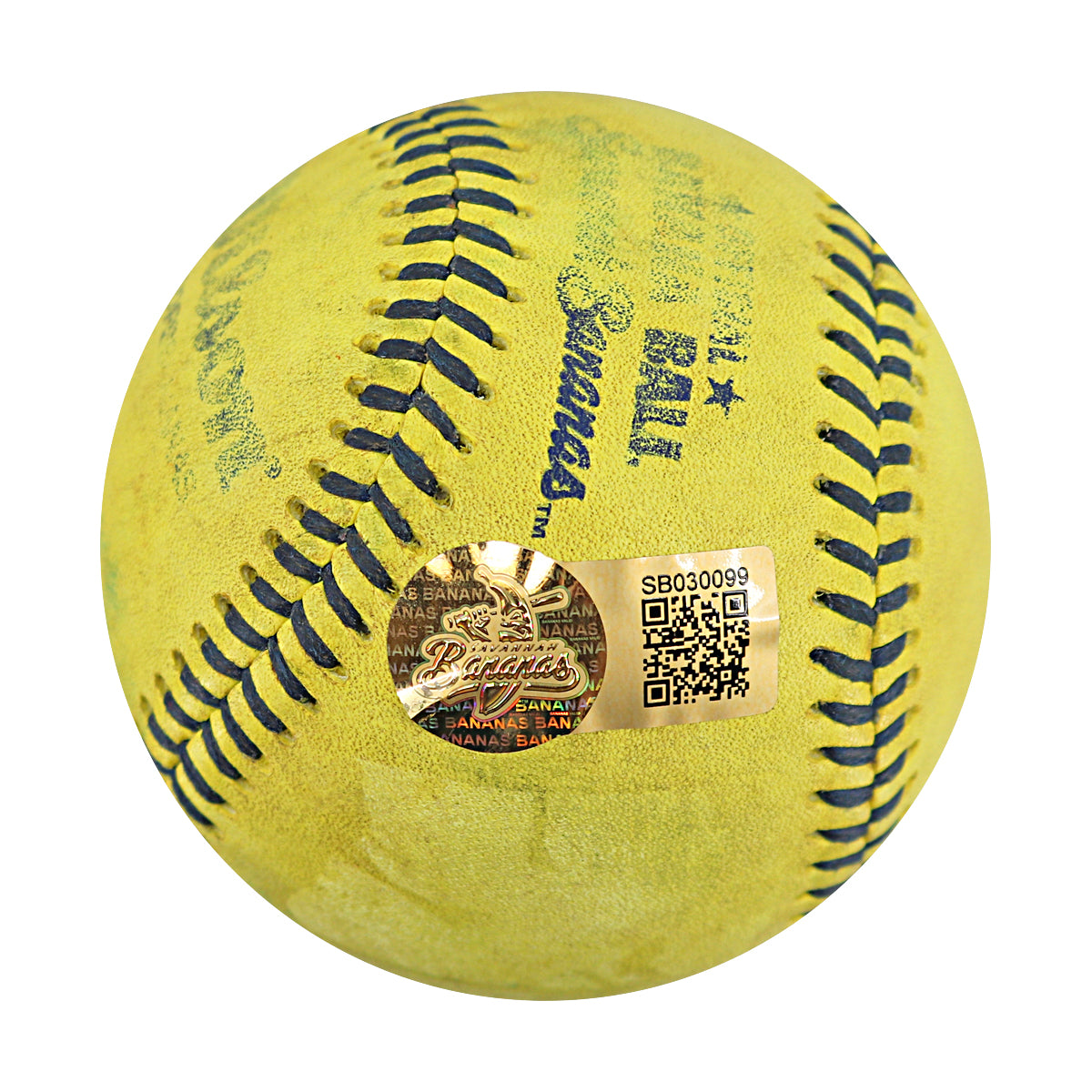 Dalton Mauldin Savannah Bananas Autographed and Inscribed Game Used Banana Ball from 3/15/25 at Tampa - Top 8 Trick Play