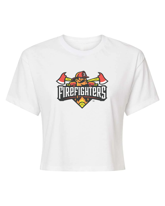 Firefighters Women's Crop Primary Logo - White