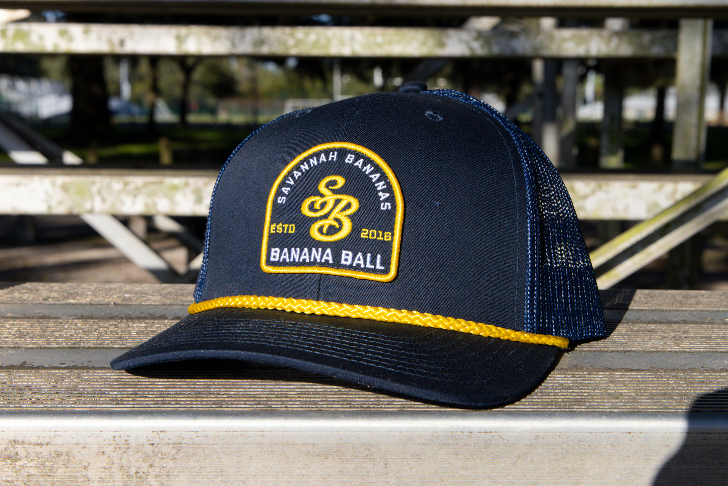 Bananas Evoshield Trucker Patch Logo Hat with Yellow Rope- Navy