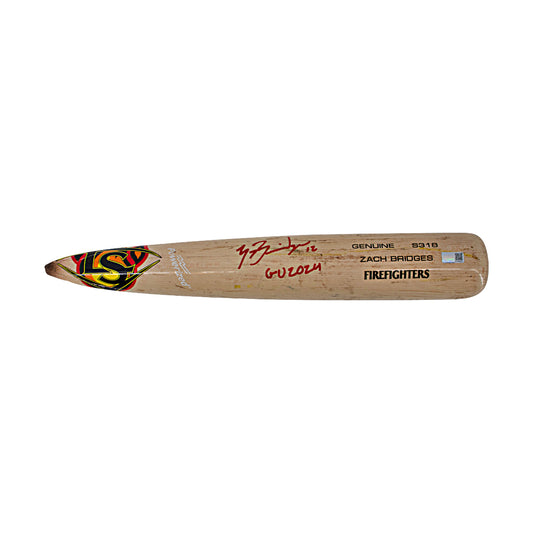 Zach Bridges Autographed Broken Piece of Game Used Firefighters Bat