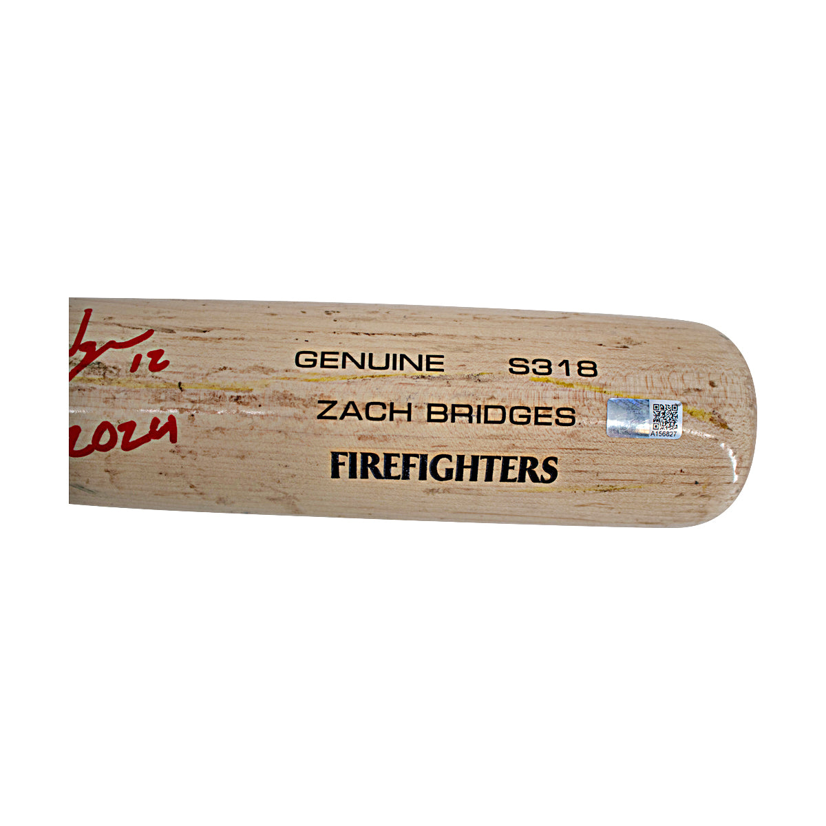 Zach Bridges Autographed Broken Piece of Game Used Firefighters Bat