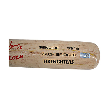 Zach Bridges Autographed Broken Piece of 2024 Game Used Firefighters Bat