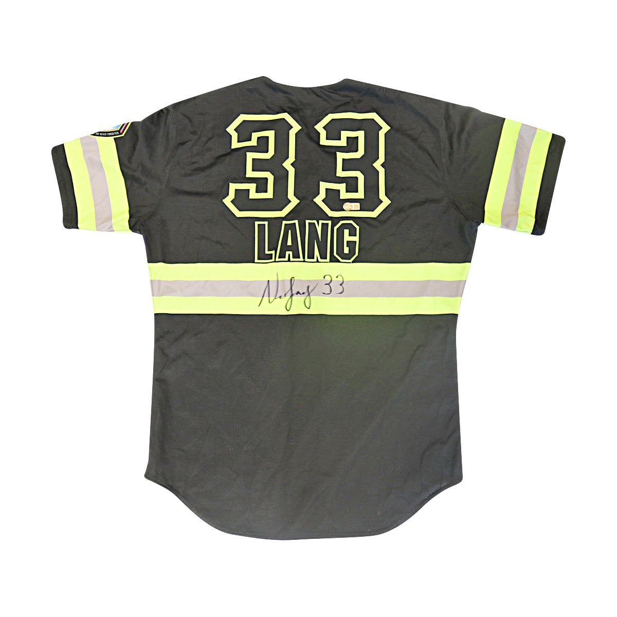 Neil Lang Autographed Signed Game Used Yankee Stadium Firefighters Jersey