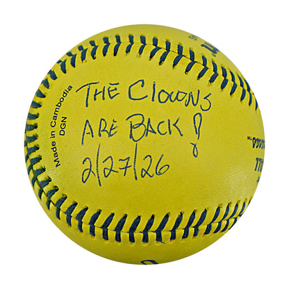 Bill Howard Indianapolis Clowns Autographed Inscribed Official Banana Ball 2.27.26 FSU Tallahassee Florida