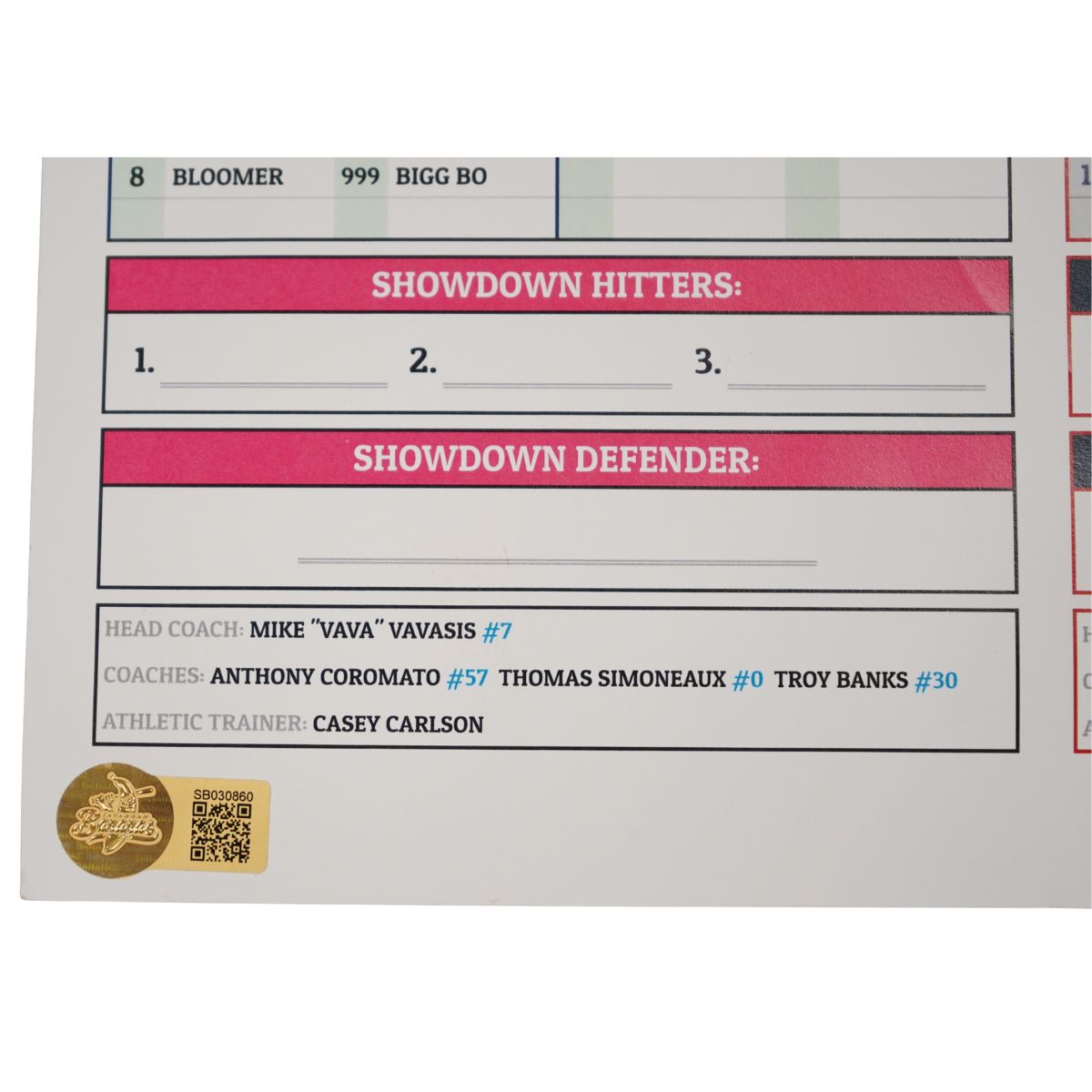 Errick Fox Indianapolis Clowns Autographed Inscribed Game Used Lineup Card 2.27.26 FSU Tallahassee Florida