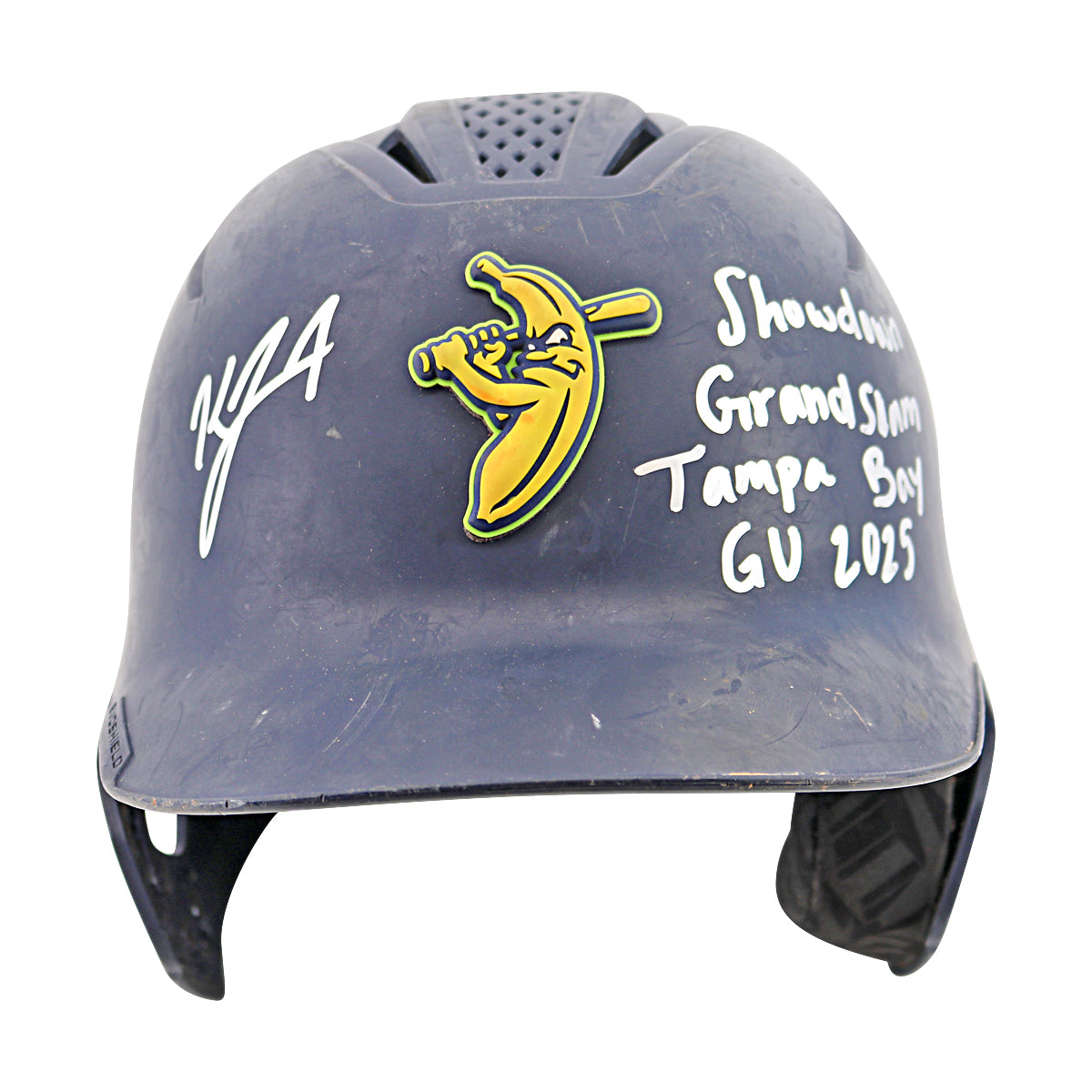 KJ Jackson Savannah Bananas Autographed Inscribed Game Worn Showdown Grand Slam Batting Helmet - Tampa 3/15/25
