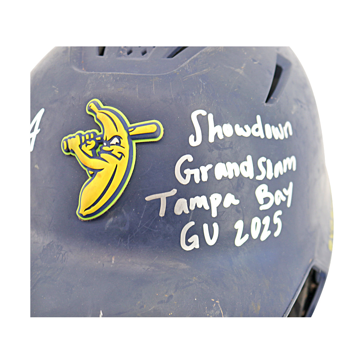 KJ Jackson Savannah Bananas Autographed Inscribed Game Worn Showdown Grand Slam Batting Helmet - Tampa 3/15/25
