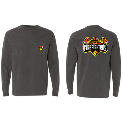 Firefighters Long Sleeve Comfort Colors Pocket Tee - Gray