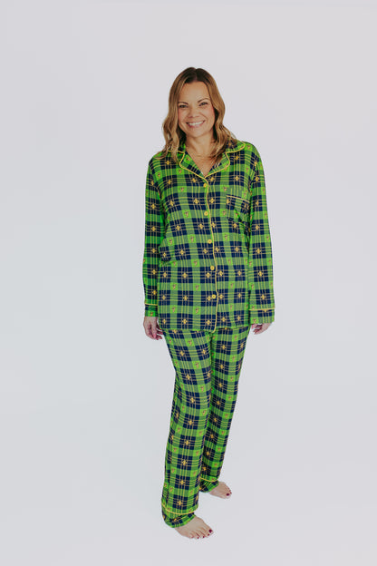 Bananas Button Down Pajama Pants - Green Tartan